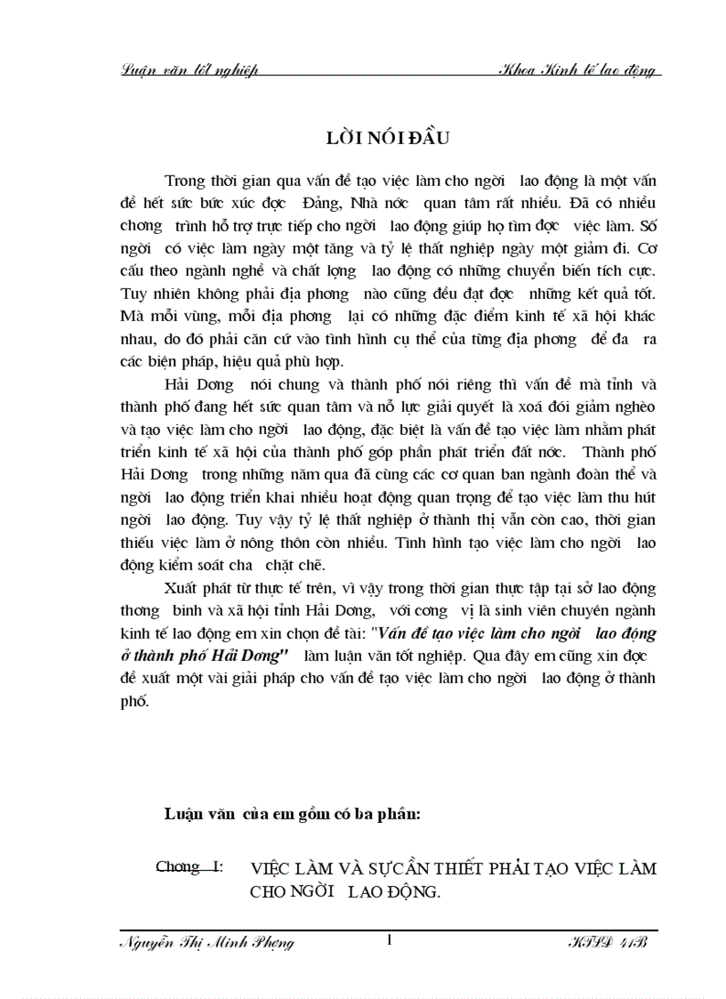 Vấn đề tạo việc làm cho người lao động ở thành phố Hải Dương