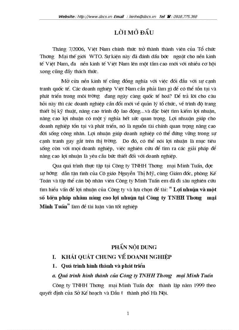Lợi nhuận và một số biện pháp nhằm nâng cao lợi nhuận tại Công ty TNHH Thương mại Minh Tuấn