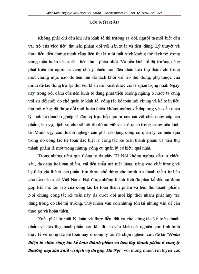 Hoàn thiện tổ chức công tác kế toán thành phẩm và tiêu thụ thành phẩm ở công ty thương mại sản xuất và dịch vụ da giầy Hà Nội