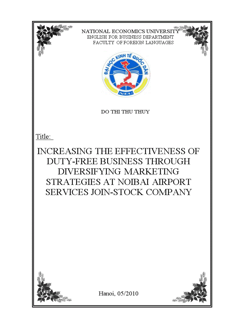 Increasing the effectiveness of duty free business through diversifying marketing strategies at noibai airport services join stock company