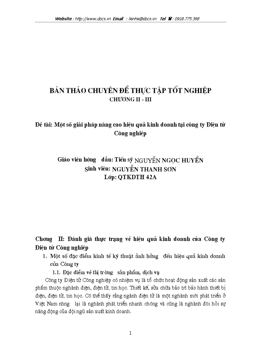 Một số giải pháp nâng cao hiệu quả kinh doanh tại công ty Điện tử Công nghiệp