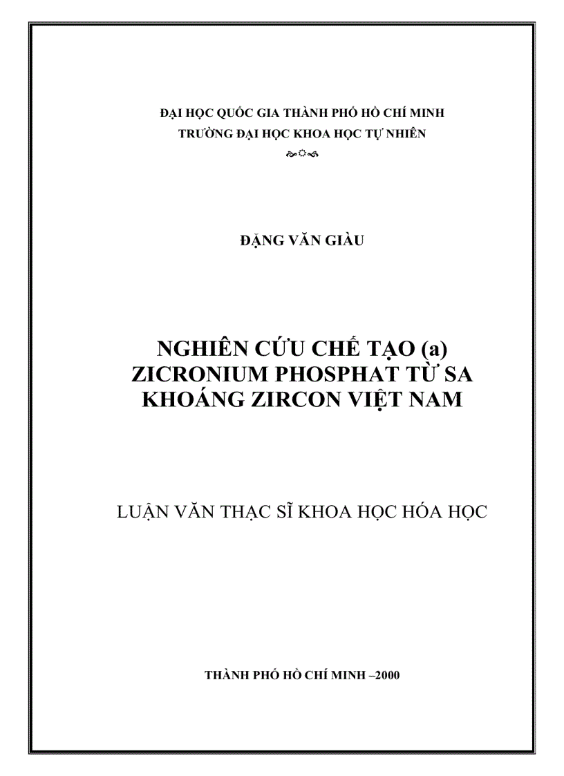 NGHIÊN CỨU TẠO a ZIRCONIUM PHOSPHAT TỪ SA KHOÁNG ZIRCON VIỆT NAM