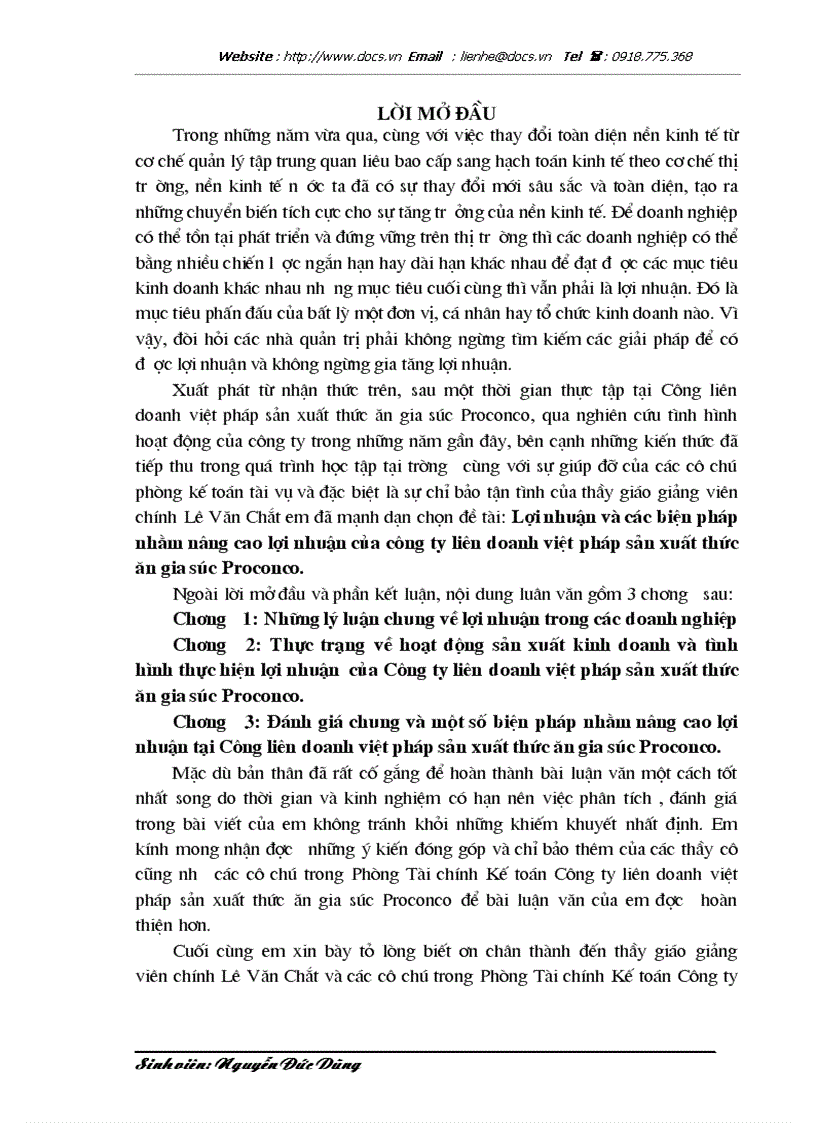 Lợi nhuận và các biện pháp nhằm nâng cao lợi nhuận của công ty liên doanh việt pháp sản xuất thức ăn gia súc Proconco