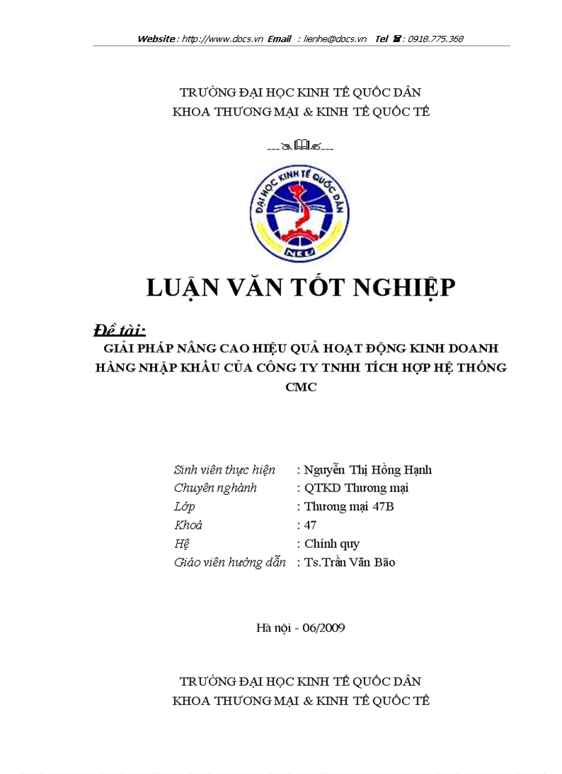 Giải pháp nâng cao hiệu quả hoạt động kinh doanh hàng nhập khẩu của công ty tnhh tích hợp hệ thống cmc