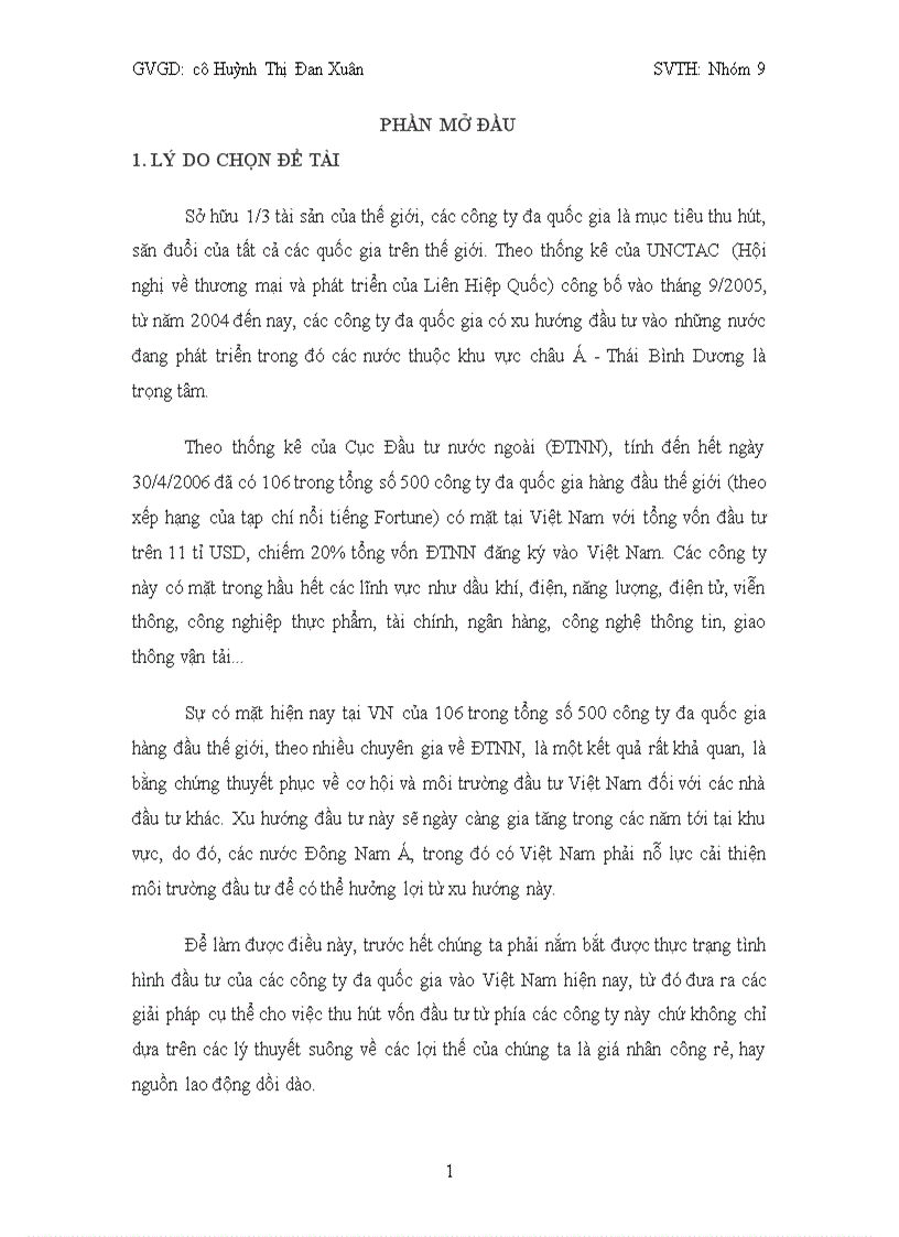 Thực trạng và giải pháp trong thu hút vốn đầu tư từ các công ty đa quốc gia của Việt Nam