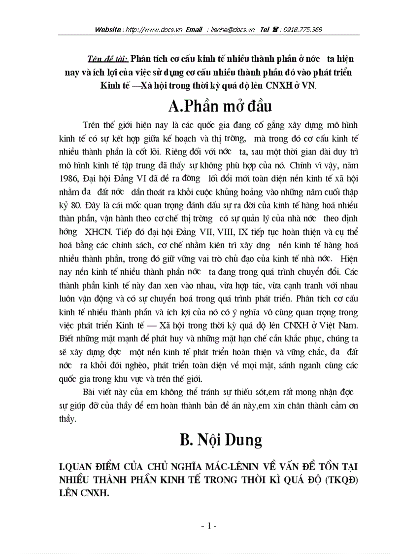 Phân tích cơ cấu kinh tế nhiều thành phần ở nước ta hiện nay và ích lợi của việc sử dụng cơ cấu nhiều thành phần đó vào phát triển Kinh tế Xã hội