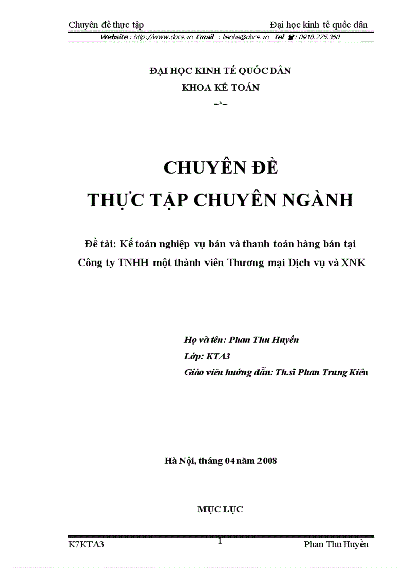 Kế toán nghiệp vụ bán và thanh toán hàng bán tại Công ty TNHH một thành viên Thương mại Dịch vụ và XNK