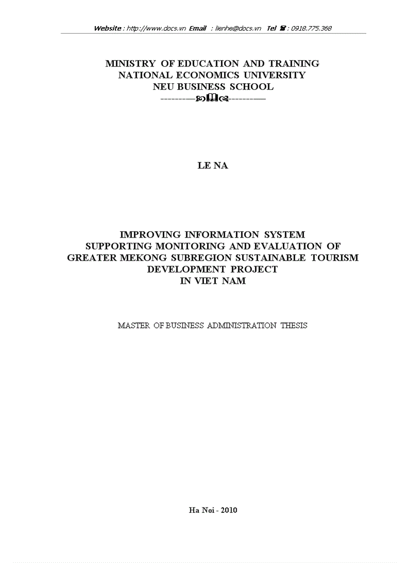 Improving information system supporting monitoring and evaluation of greater mekong subregion sustainable tourism development project in viet nam