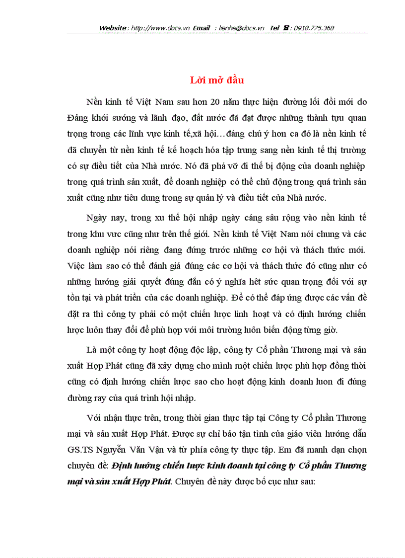 Định hướng chiến lược kinh doanh tại công ty Cổ phần Thương mại và sản xuất Hợp Phát