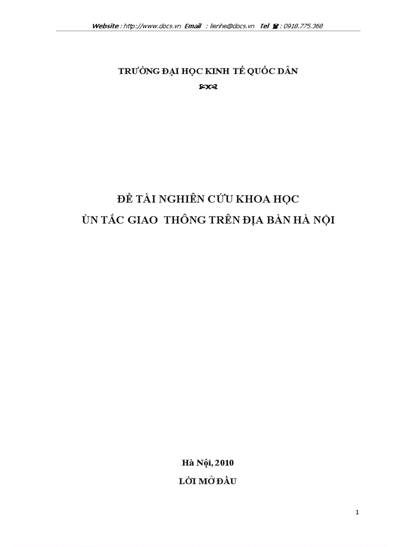Đề tài nghiên cứu khoa học ùn tắc giao thông trên địa bàn hà nội