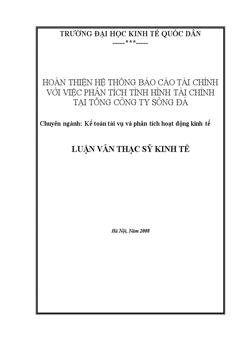 Hoàn thiện hệ thống báo cáo tài chính với việc phân tích tình hình tài chính tại tổng công ty sông đà