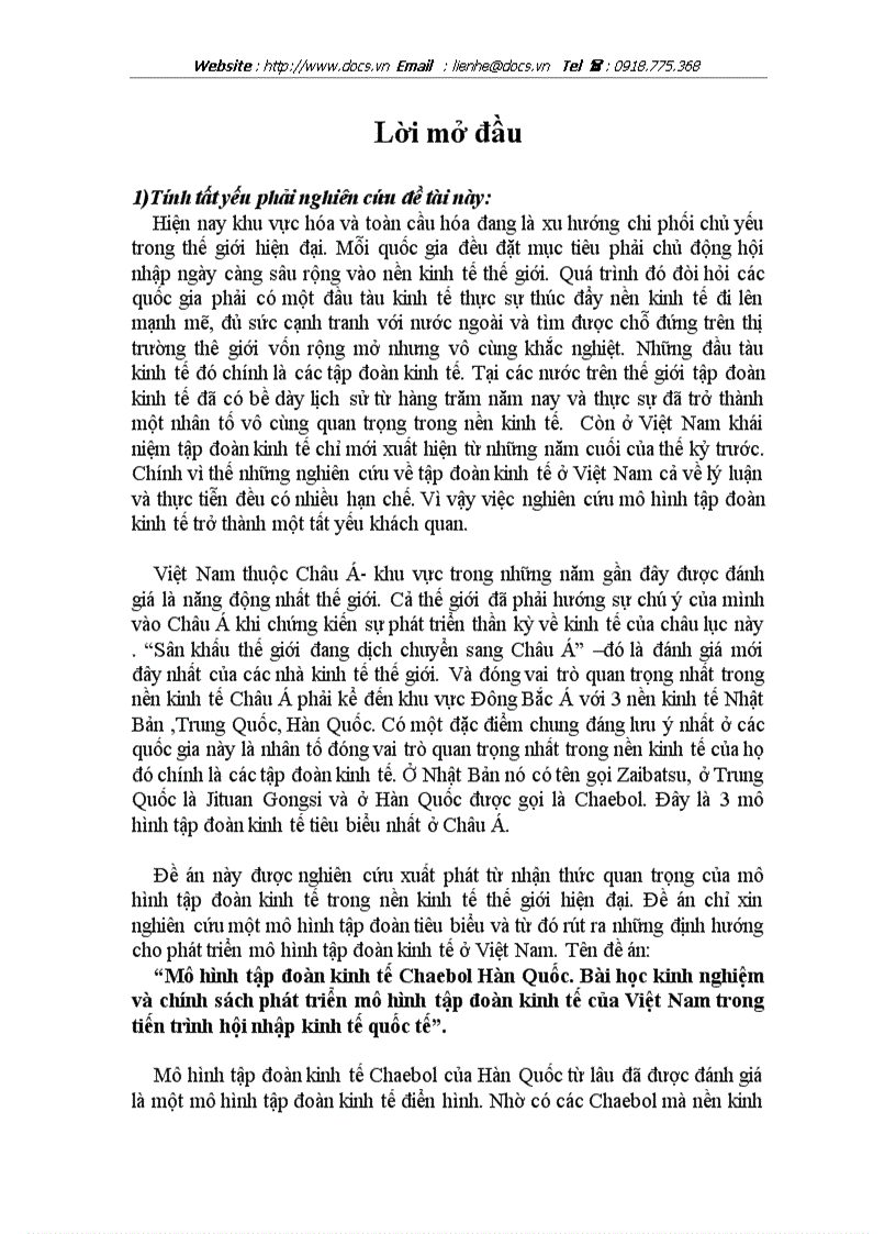 Mô hình tập đoàn kinh tế Chaebol Hàn Quốc Bài học kinh nghiệm và chính sách phát triển mô hình tập đoàn kinh tế của Việt Nam trong tiến trình