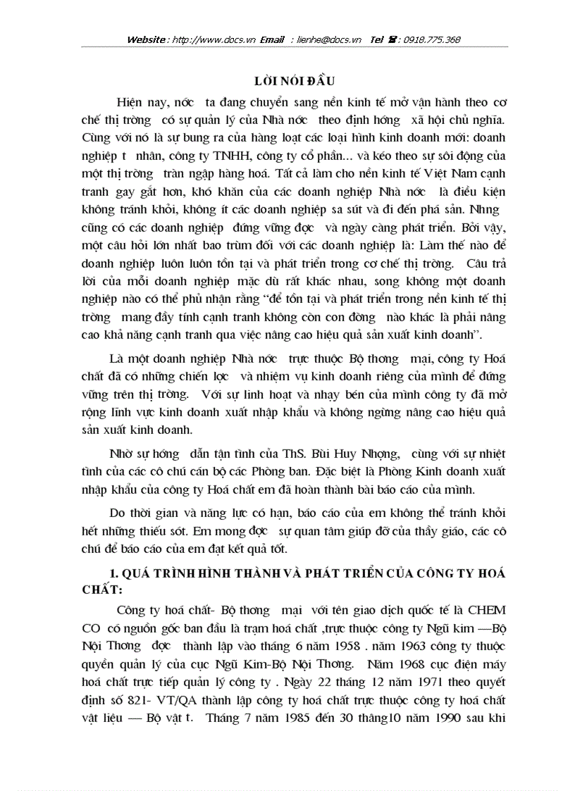 Tại Công ty hoá chất