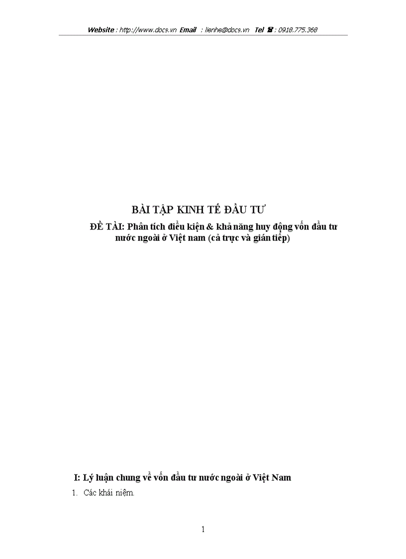 Phân tích điều kiện và khả năng huy động vốn đầu tư nước ngoài ở Việt nam cả trực và gián tiếp