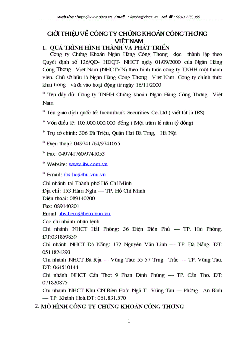 Báo cáo tổng hợp CÔNG TY CHỨNG KHOÁN CÔNG THƯƠNG VIỆT NAM