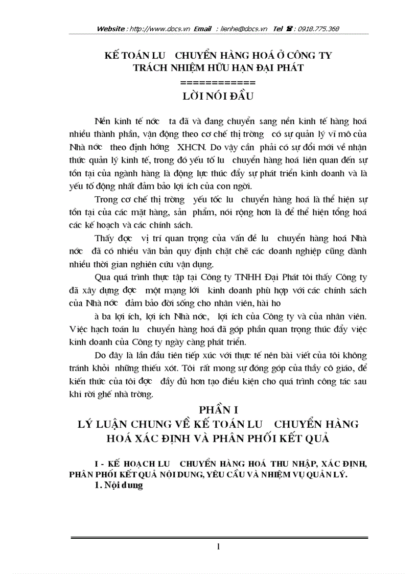 Kế toán lưu chuyển hàng hoá ở công ty trách nhiệm hữu hạn đại phát