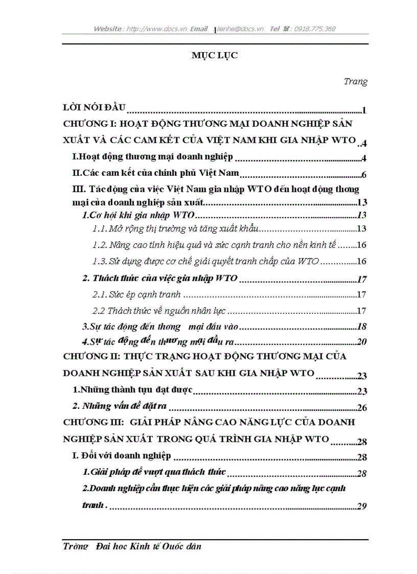 Tác động của việc VN hội nhập WTO đến hoạt động thương mại của các Doanh nghiệp sản xuất