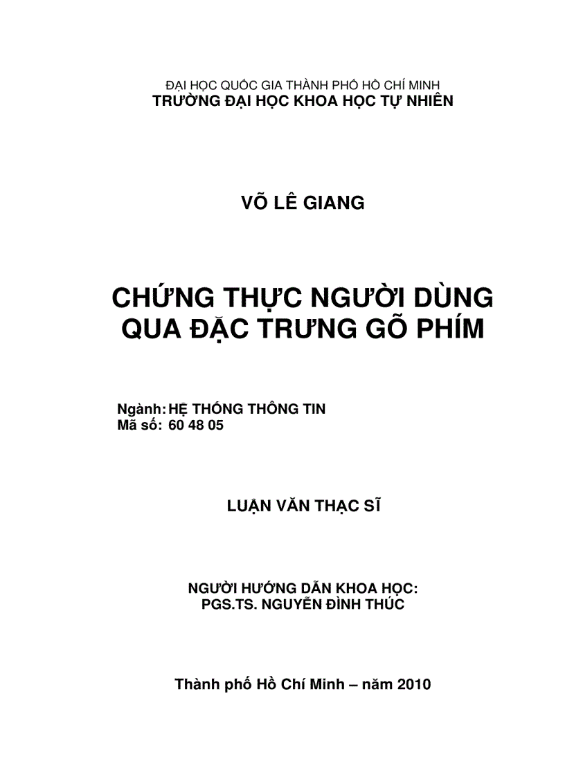 Chứng thực người dùng qua đặc trưng gõ phím