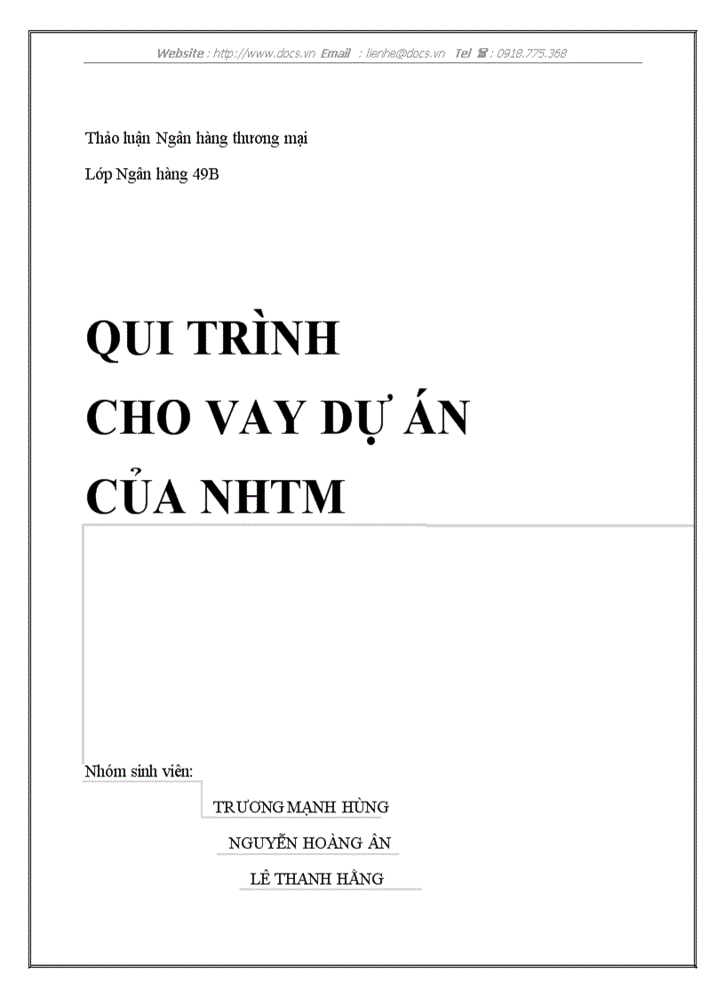 Qui trình cho vay dự án của nhtm