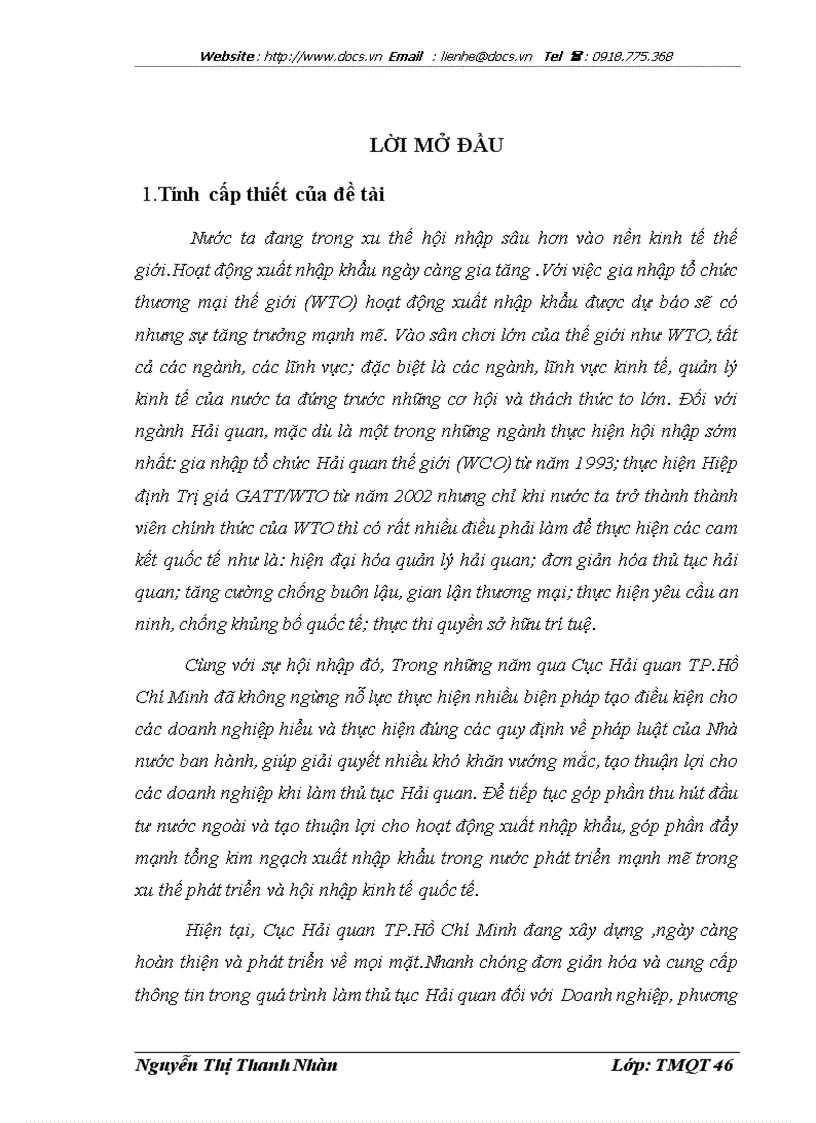 Hoàn thiện hoạt động tính thuế tại Cục Hải Quan TP Hồ Chí Minh Sau khi Việt Nam gia nhập WTO