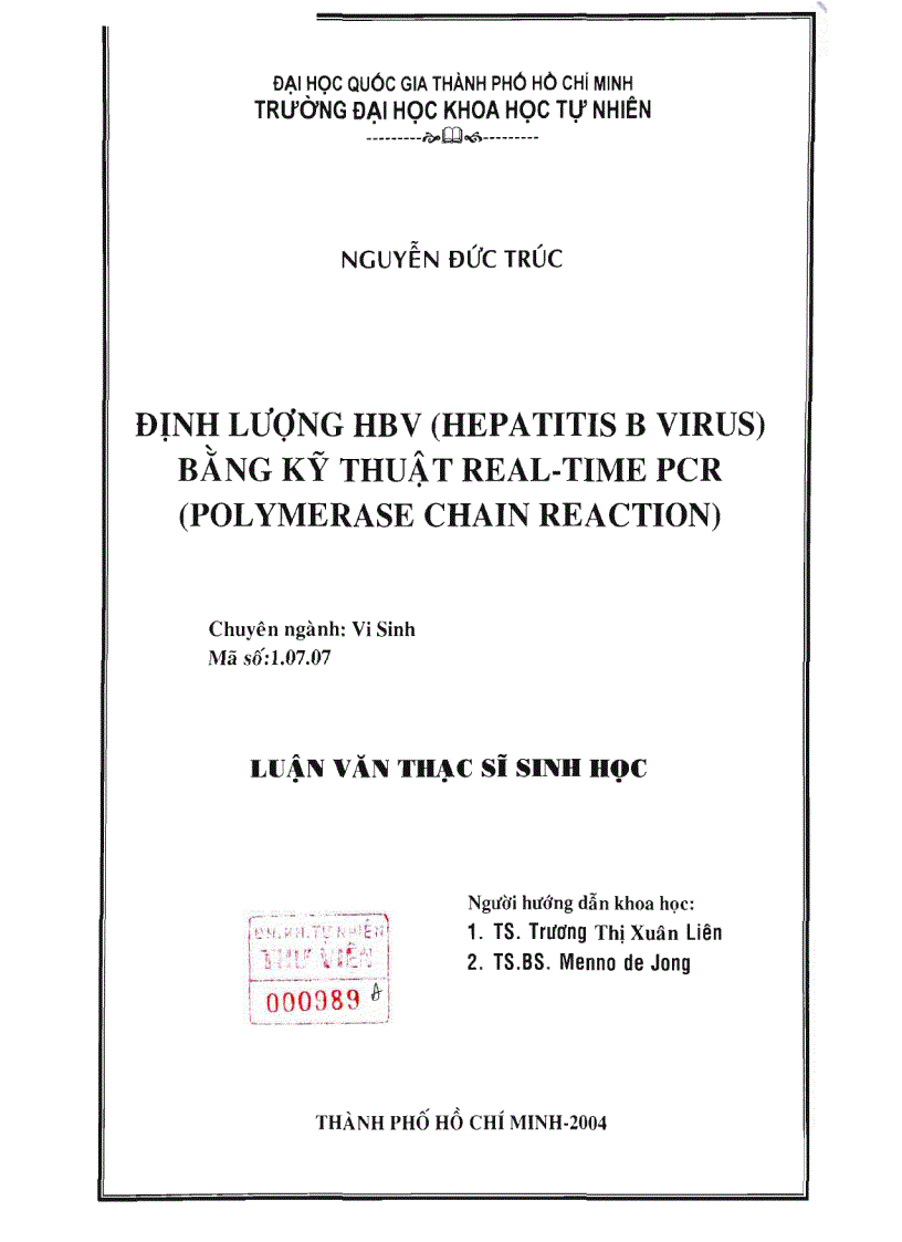 Định lượng hvb hepatitis b virus bằng kỹ thuật real time pcr polymerase chain reaction