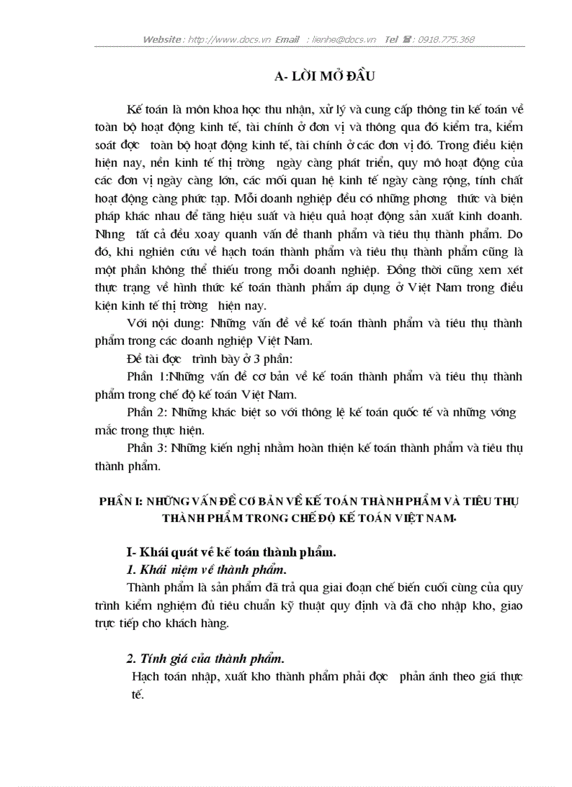 Những vấn đề về kế toán thành phẩm và tiêu thụ thành phẩm trong các doanh nghiệp Việt Nam