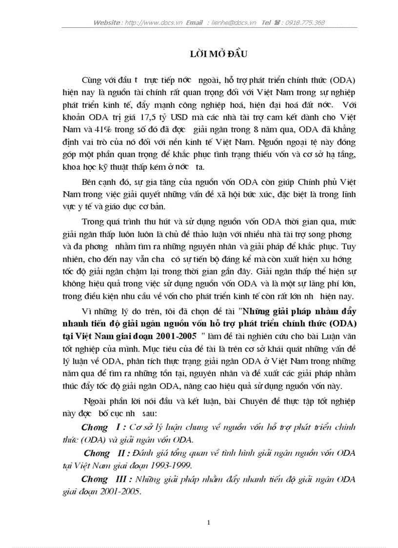 Những giải pháp nhằm đẩy nhanh tiến độ giải ngân nguồn vốn hỗ trợ phát triển chính thức ODA tại Việt Nam giai đoạn 2001 2005