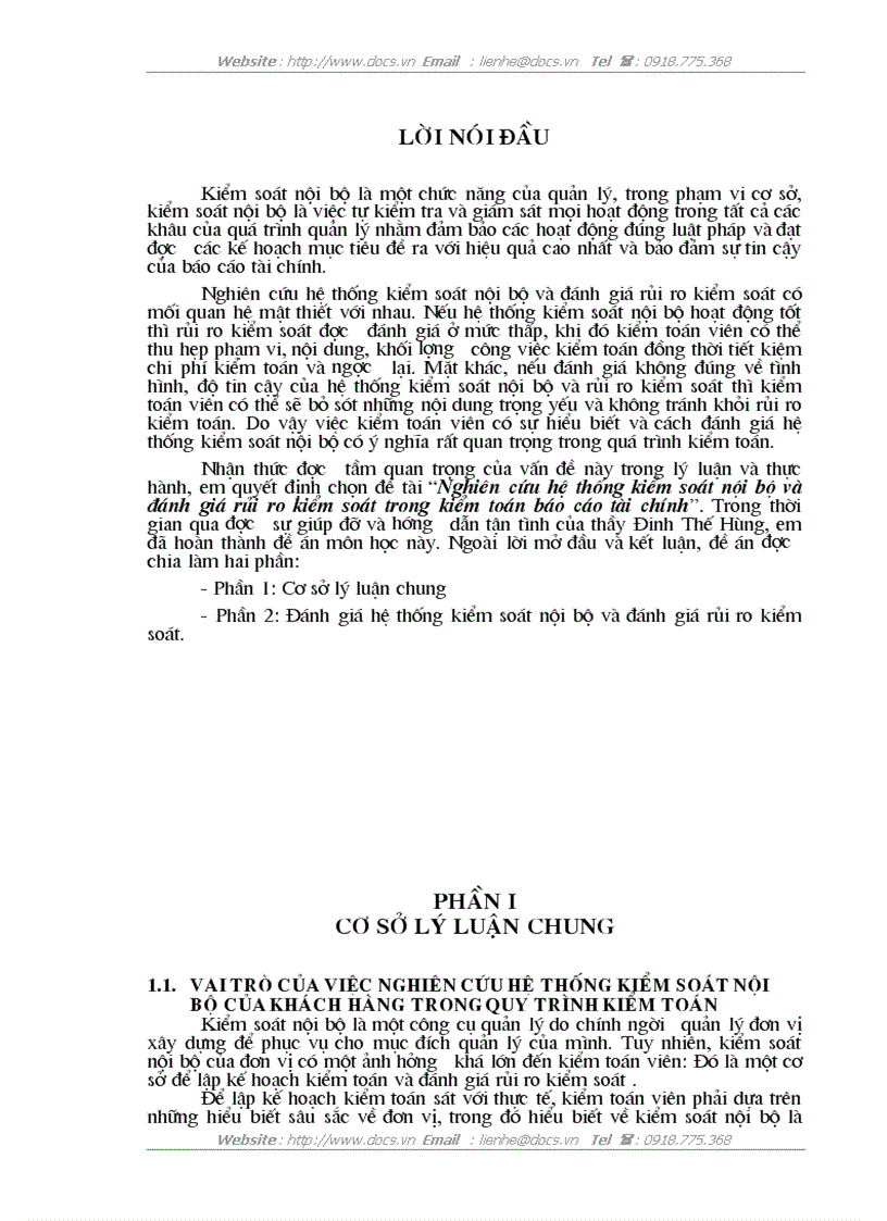 Nghiên cứu hệ thống kiểm soát nội bộ và đánh giá rủi ro kiểm soát trong kiểm toán báo cáo tài chính