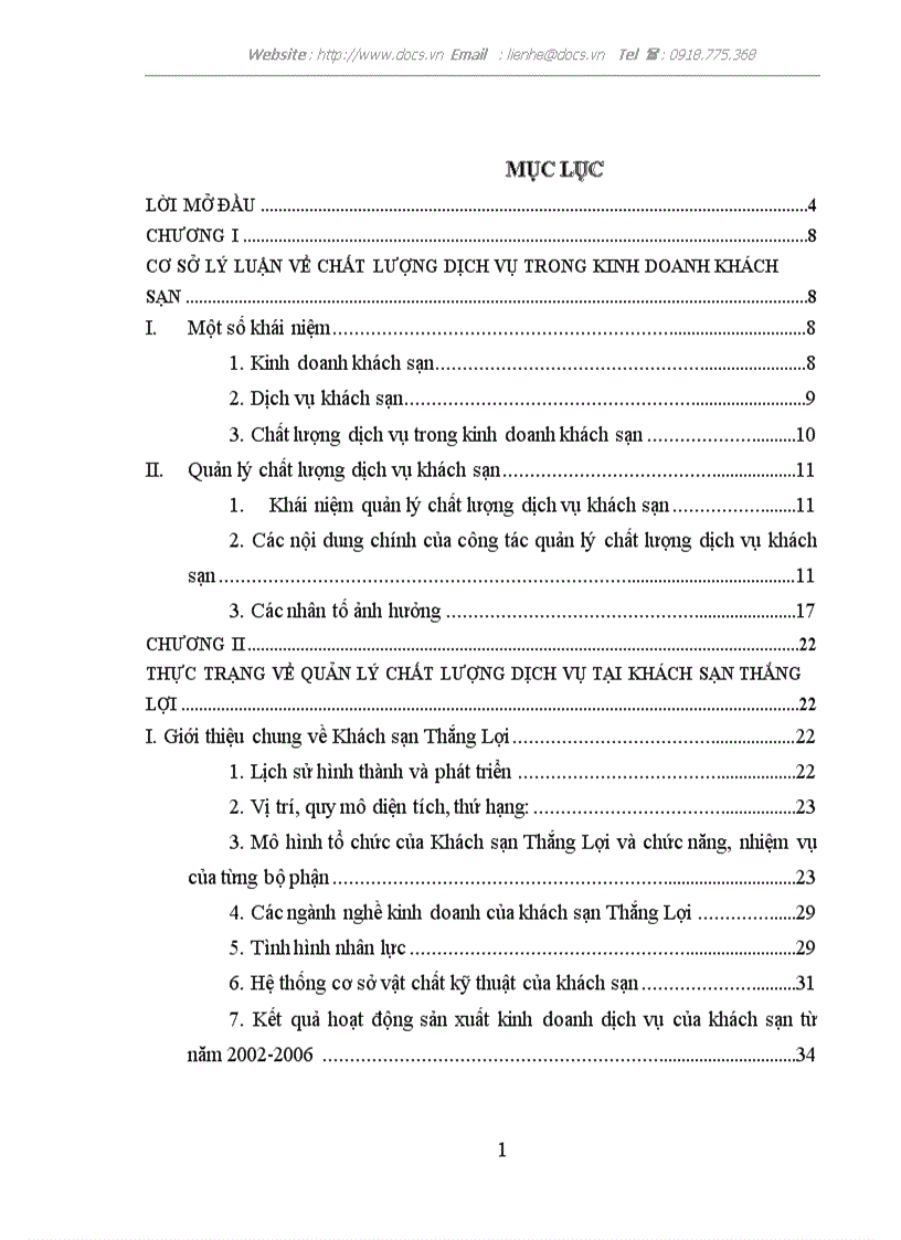 Một số giải pháp về quản lý chất lượng dịch vụ tại khách sạn Thắng Lợi