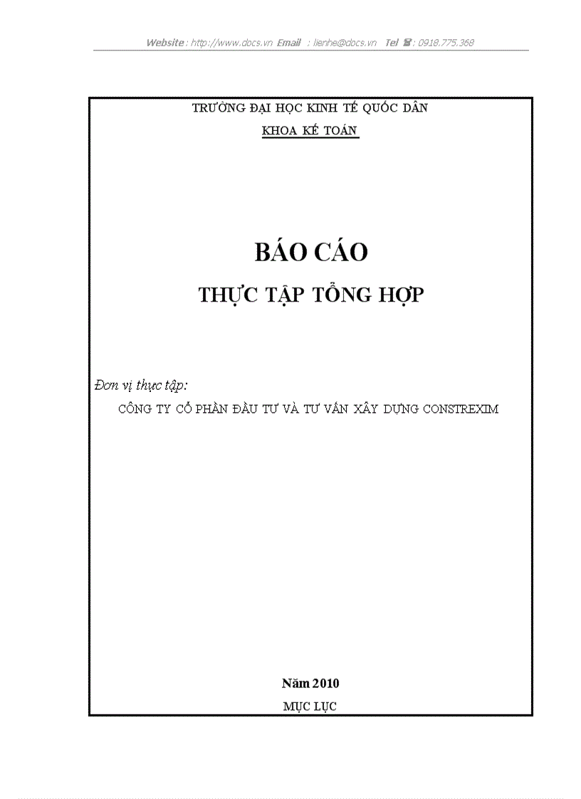 Báo cáo thực tập tổng hợp tại công ty cổ phần đầu tư và tư vấn xây dựng constrexim