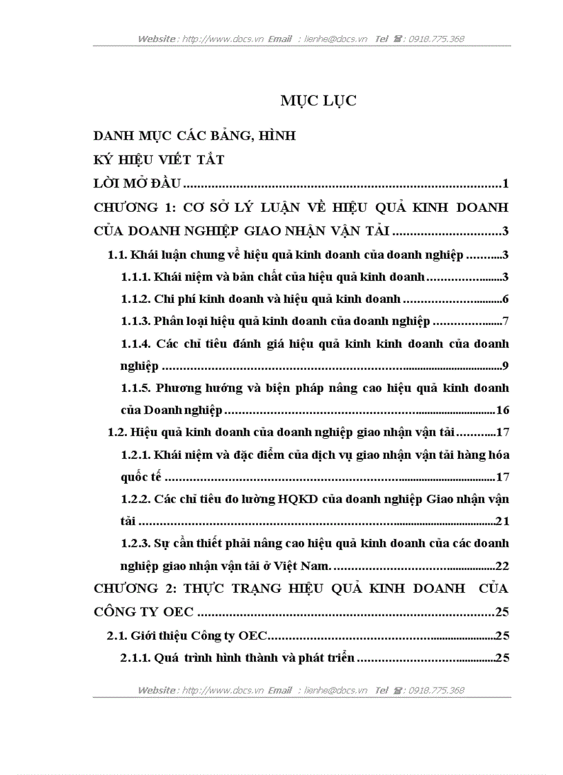 Nâng cao hiệu qủa kinh doanh của Công ty cổ phần giao nhận Phương Đông OEC trong bối cảnh hội nhập quốc tế