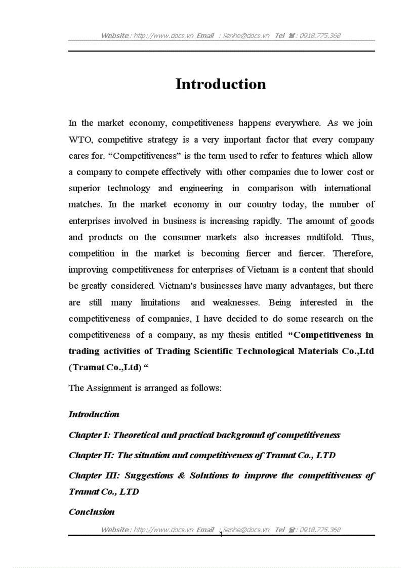 Competitiveness in trading activities of Trading Scientific Technological Materials Co Ltd Tramat Co Ltd lt Eng gt