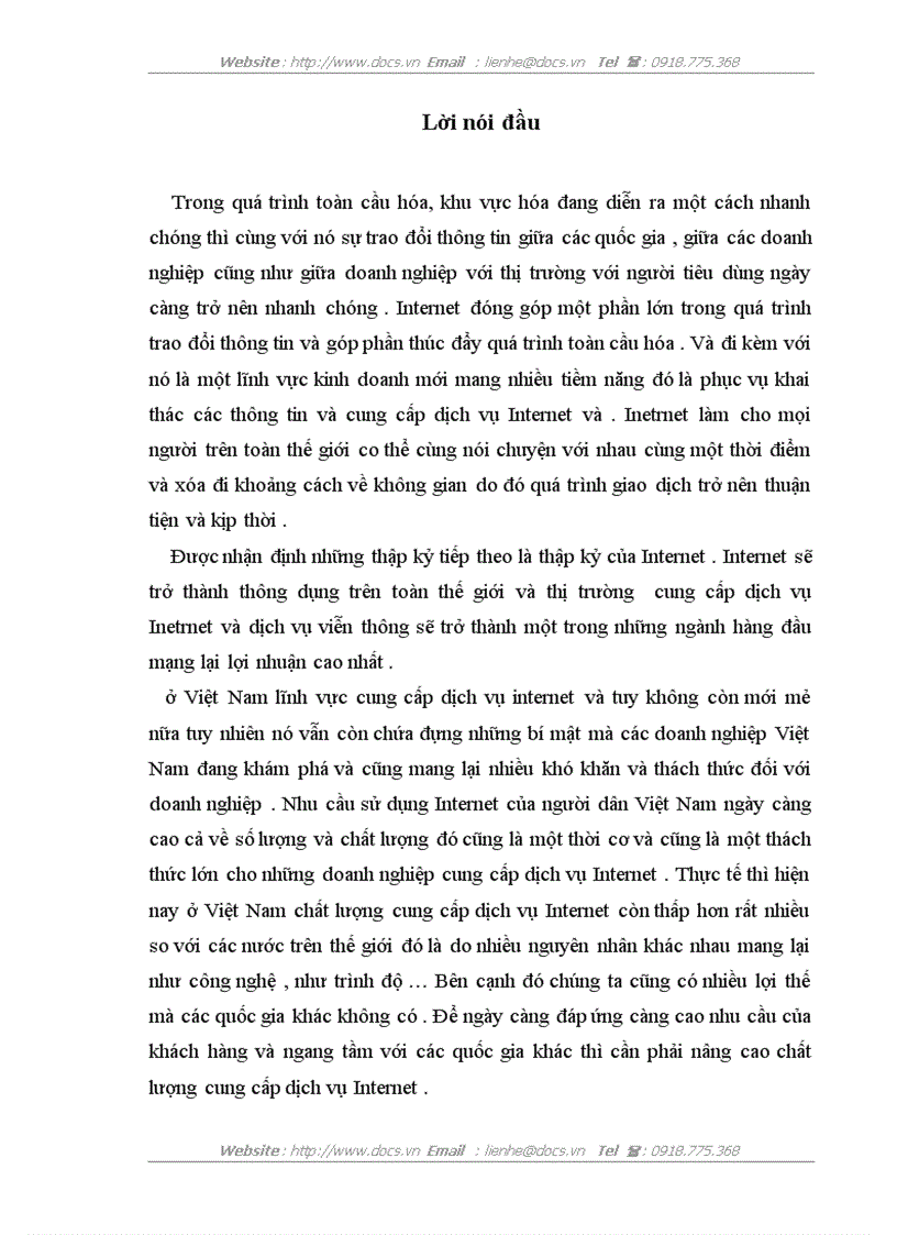 Một số giải pháp nâng cao chất lượng cung cấp dịch vụ Internet tại Công ty phát triển đầu tư công nghệ FPT