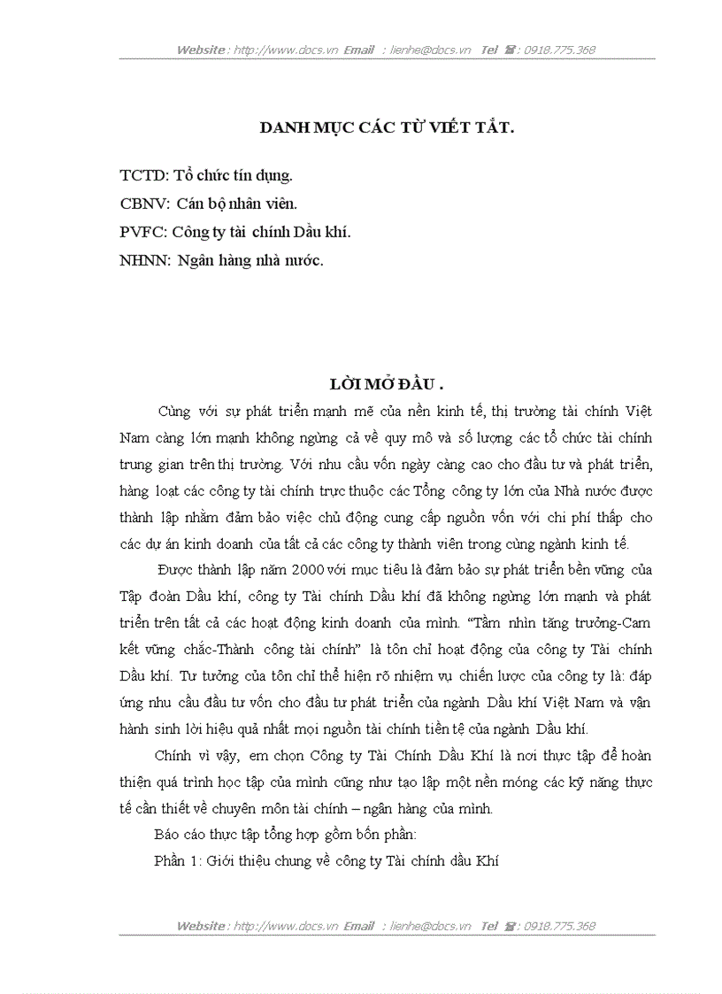Báo cáo tổng hợp Tại Công ty Tài Chính Dầu Khí