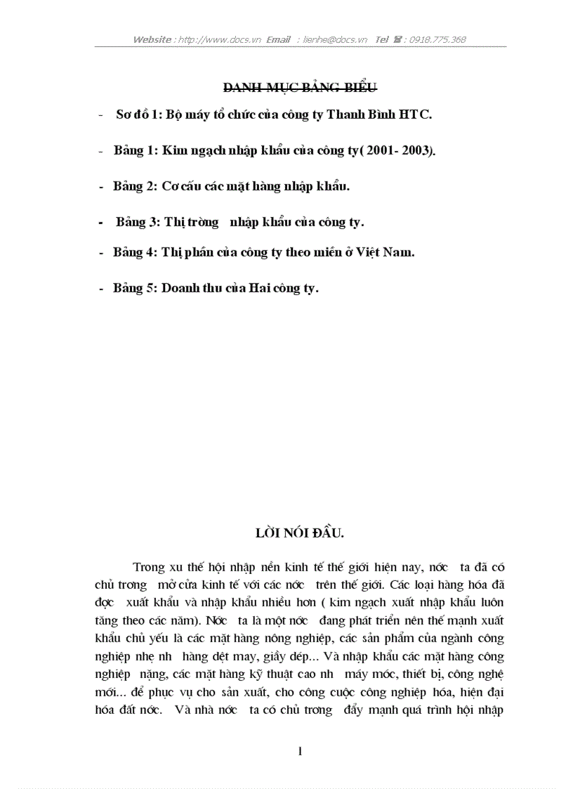 Một số giải pháp hoàn thiện hoạt động nhập khẩu và nâng cao sức cạnh tranh hàng hoá tại công ty thanh bình htc