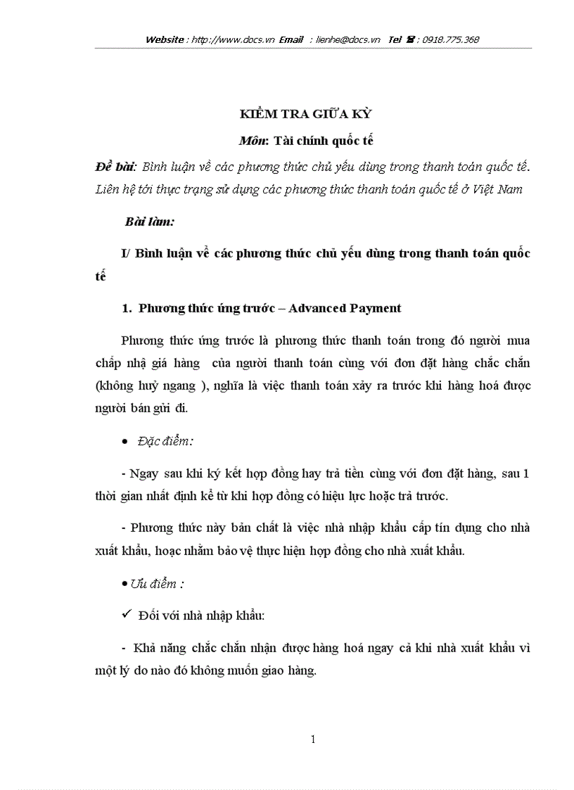 Các phương thức chủ yếu dùng trong thanh toán quốc tế Thực trạng sử dụng các phương thức thanh toán quốc tế ở Việt Nam
