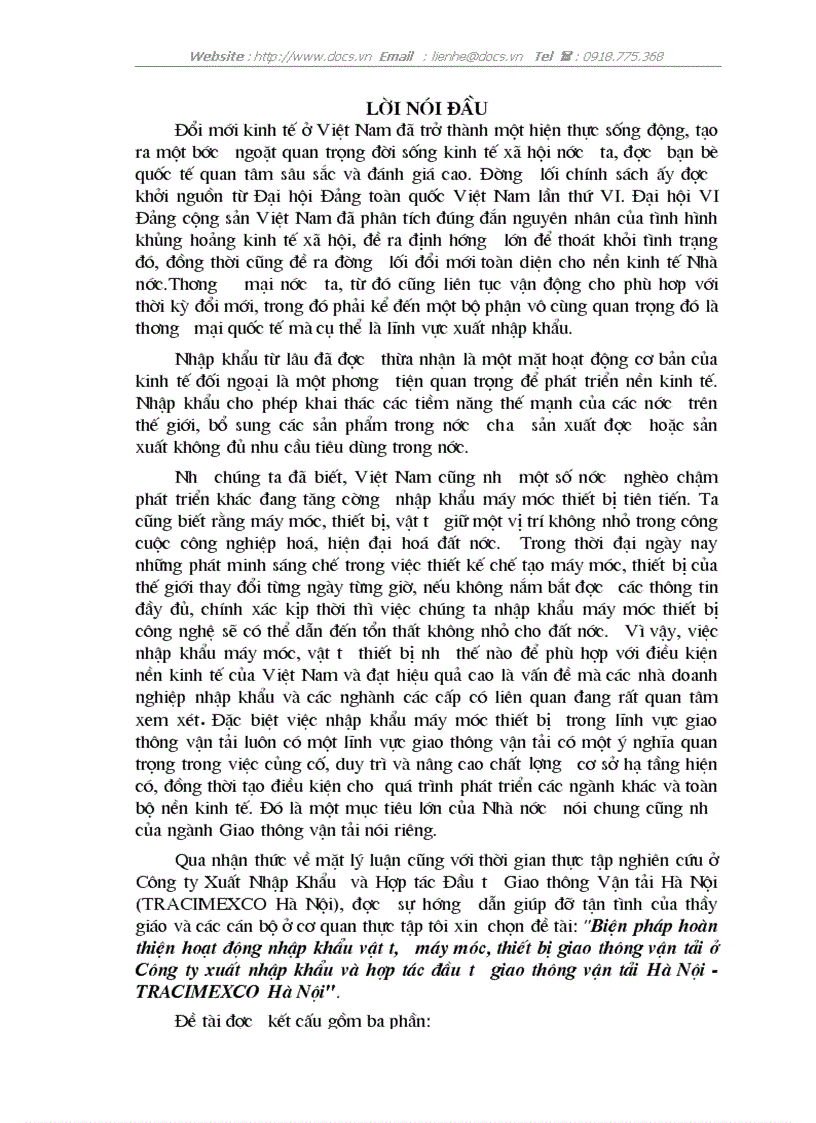 Biện pháp hoàn thiện hoạt động nhập khẩu vật tư máy móc thiết bị giao thông vận tải ở Công ty xuất nhập khẩu và hợp tác đầu tư giao thông vận tải HN