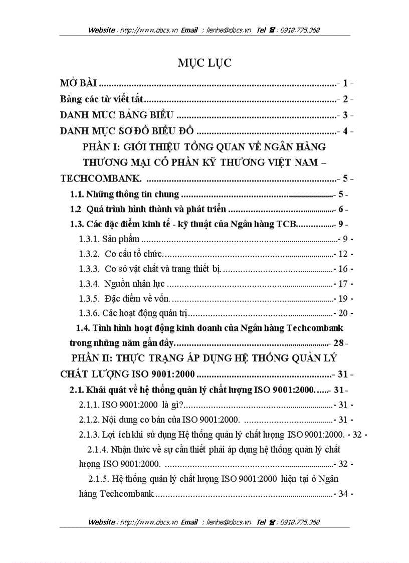 Đánh giá hiệu quả của Hệ thống quản lý chất lượng theo tiêu chuẩn ISO 9001 2000 tại ngân hàng NHTMCP Kỹ Thương TechcomBank VN