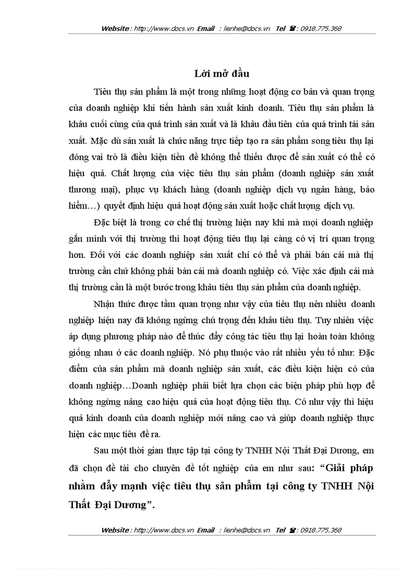 Giải pháp nhằm đẩy mạnh việc tiêu thụ sản phẩm tại công ty TNHH Nội Thất Đại Dương
