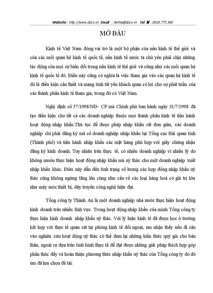 Phương thức nhập khẩu uỷ thác tại Tổng công ty Thành An