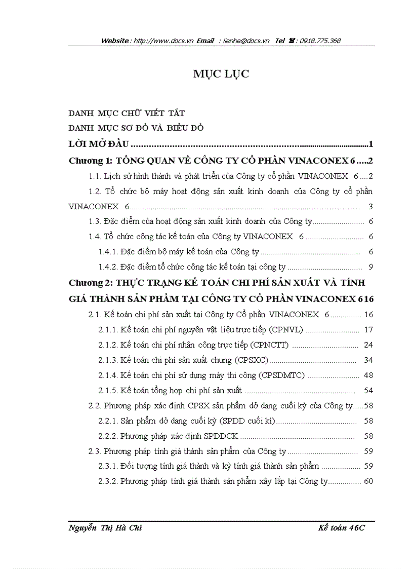 Hoa n thiê n kế toán chi phi sa n xuâ t va ti nh gia tha nh sa n phâ m tại Công ty Cô phâ n VINACONEX 6