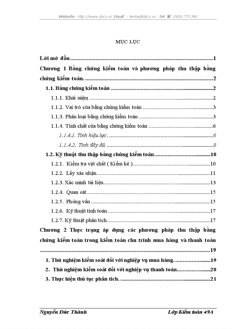 Bằng chứng kiểm toán và phương pháp thu thập bằng chứng kiểm toán