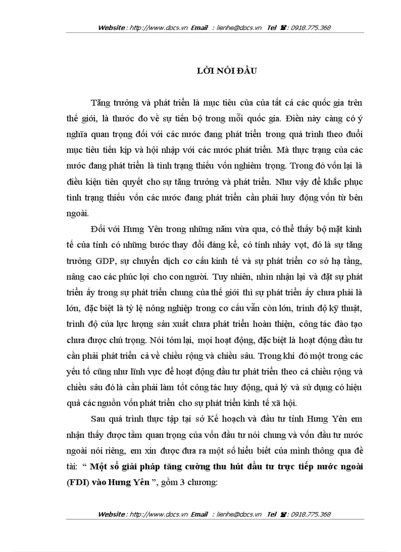 1số giải pháp tăng cường thu hút FDI vào Hưng Yên