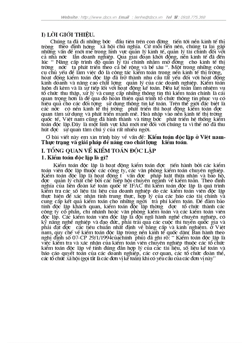Kiểm toán độc lập ở Việt nam Thực trạng và giải pháp để nâng cao chất lượng kiểm toán