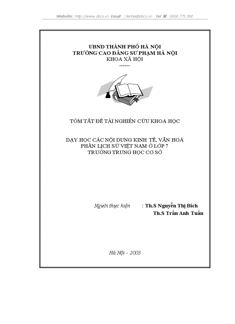 Dạy học các nội dung kinh tế văn hoá phần lịch sử việt nam ở lớp 7 trường trung học cơ sở