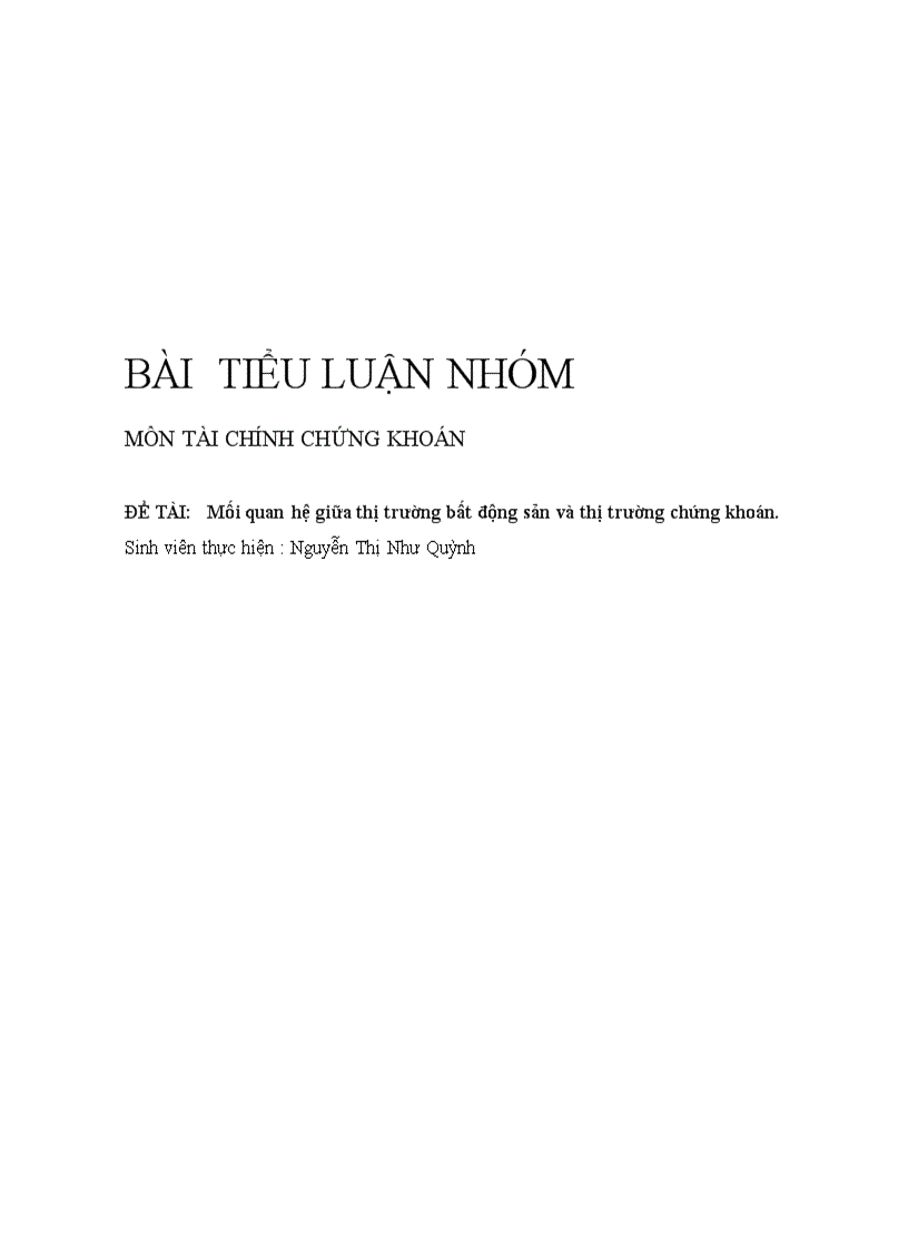 Mối quan hệ giữa thị trường bất động sản và thị trường chứng khoán