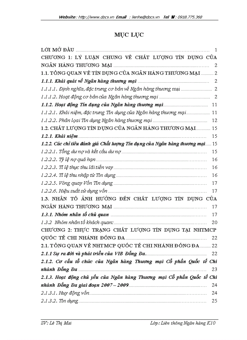 Nâng cao chất lượng Tín dụng tại Ngân hàng Thương mại Cổ phần Quốc tế chi nhánh Đống Đa