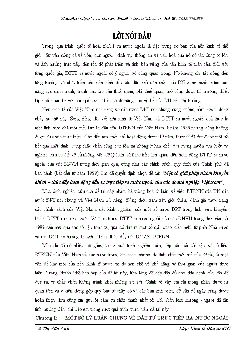 Một số giải pháp nhằm khuyến khích thúc đẩy hoạt động đầu tư trực tiếp ra nước ngoài của các doanh nghiệp Việt Nam