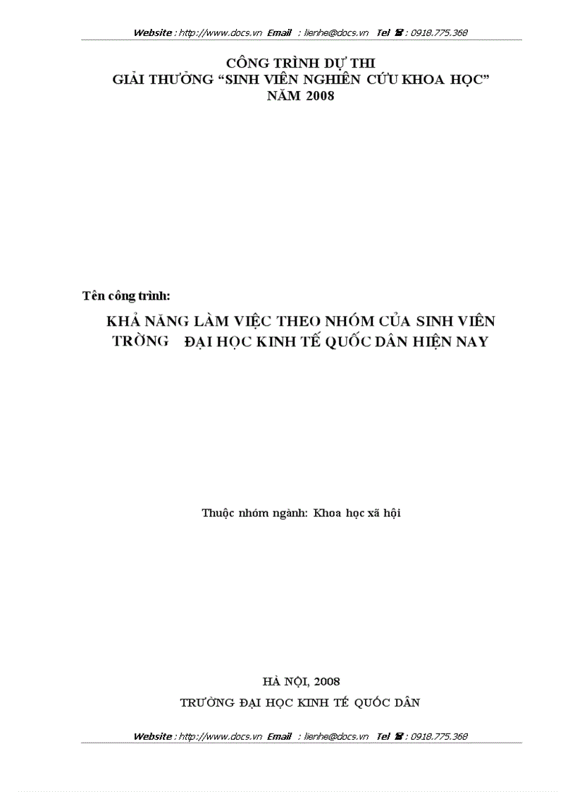 Khả năng làm việc theo nhóm của sinh viên trường đại học kinh tế quốc dân hiện nay