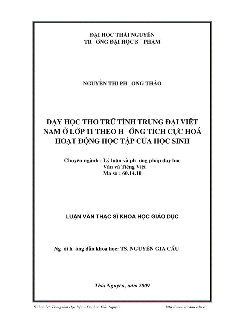 Dạy học thơ trữ tình trung đại Việt Nam ở lớp 11 theo hướng tích cực hóa hoạt động học tập của học sinh